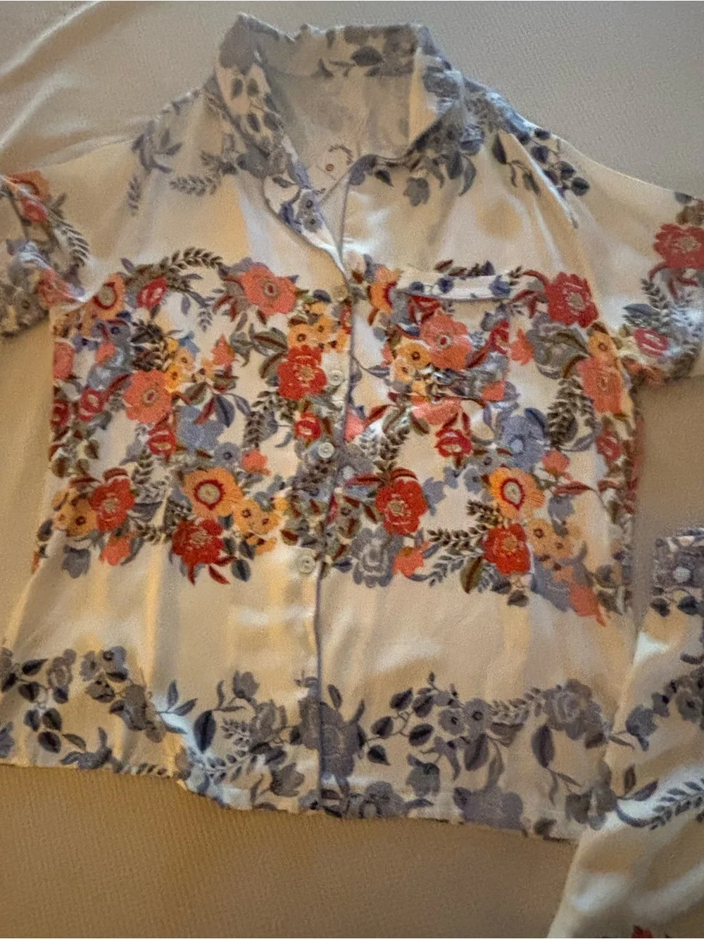 Floral Blue & White Two-Piece Pajama Set